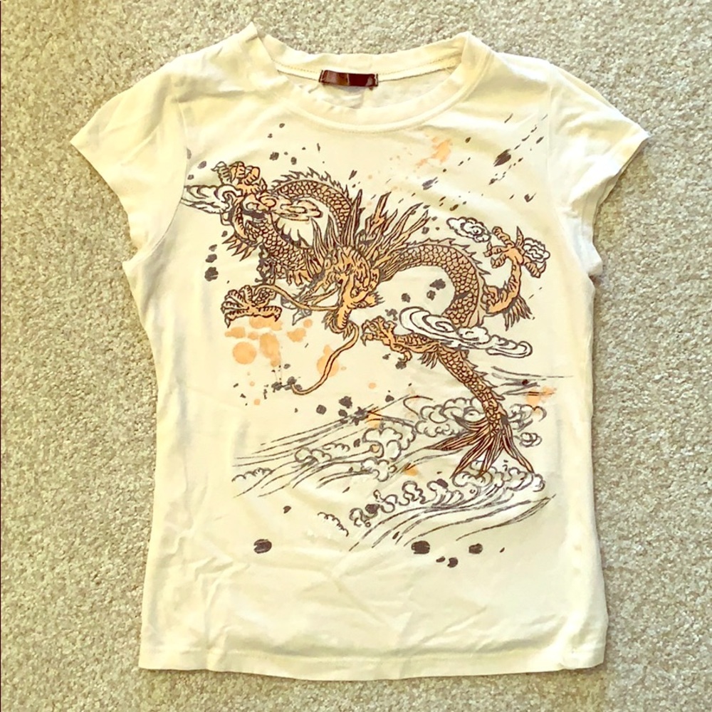 Dragon print shirt with cap sleeves